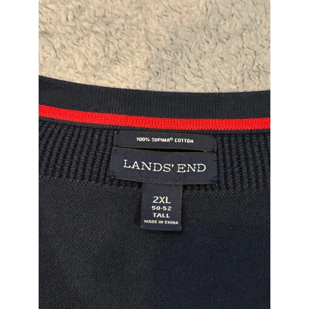 Lands End Mens 2XL Tall Navy Blue Supima Cotton V-Neck Sweater 50-52 Tall